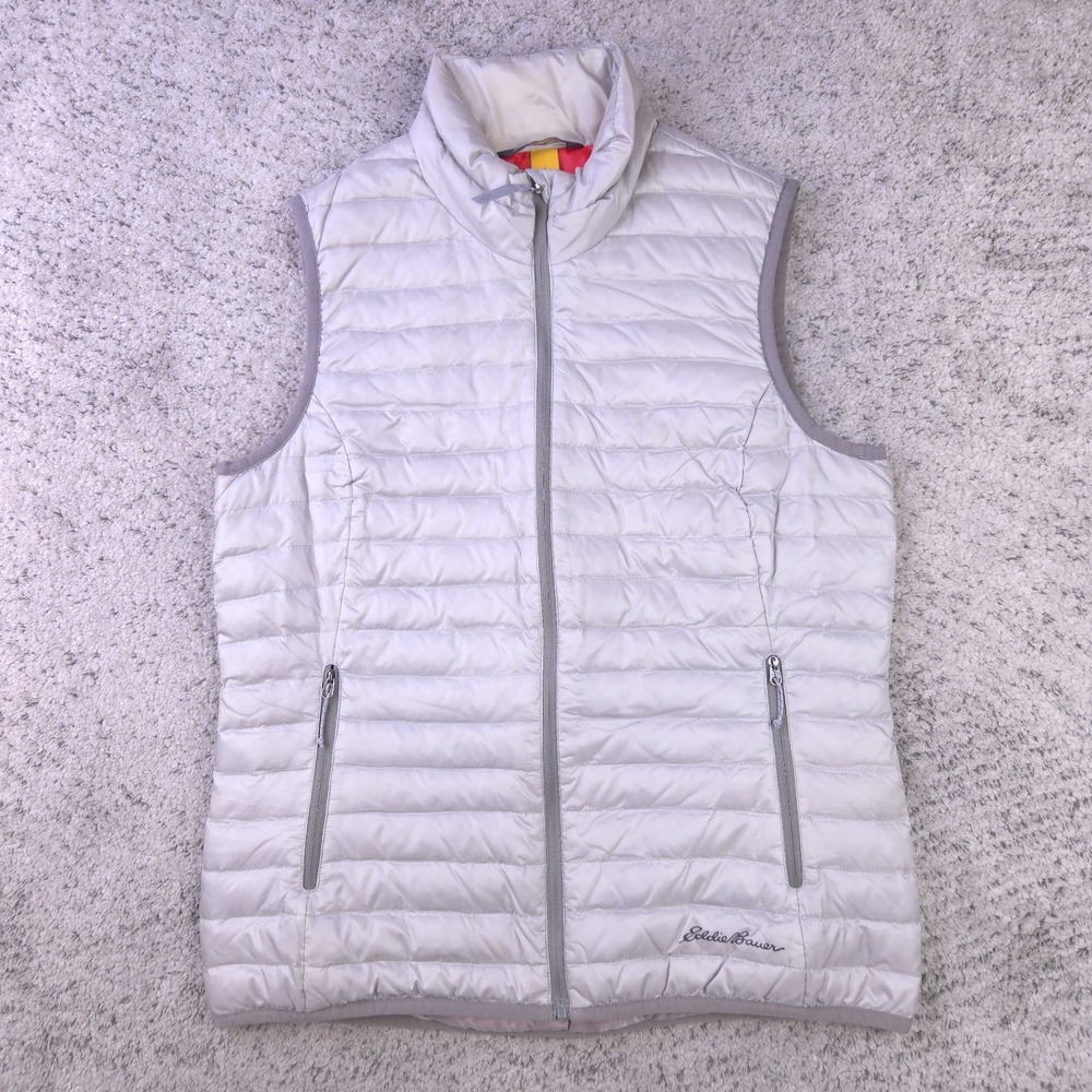 Eddie Bauer Down Vest Womens Small EB700 Travex Puffer Quilted Pearl White‎